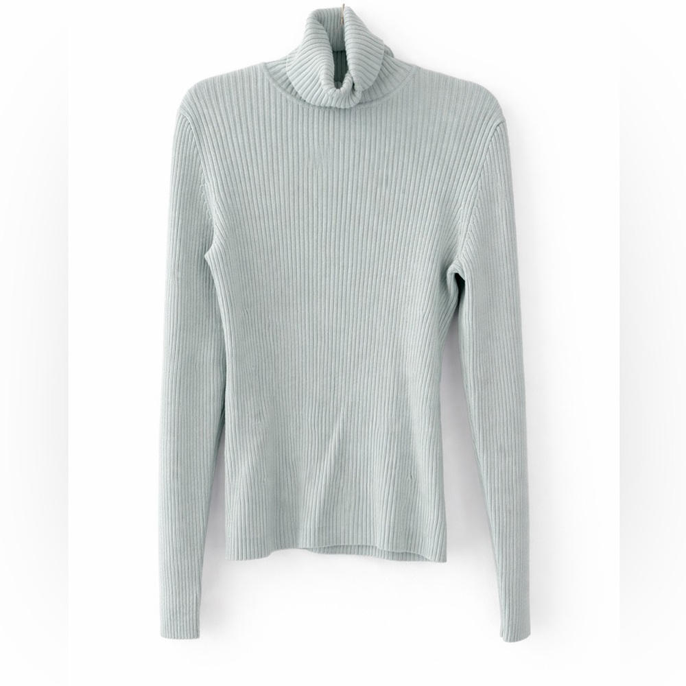 Gap Mint Green Ribbed Turtleneck Sweater L Stretch Cotton Minimalist Clean Girl